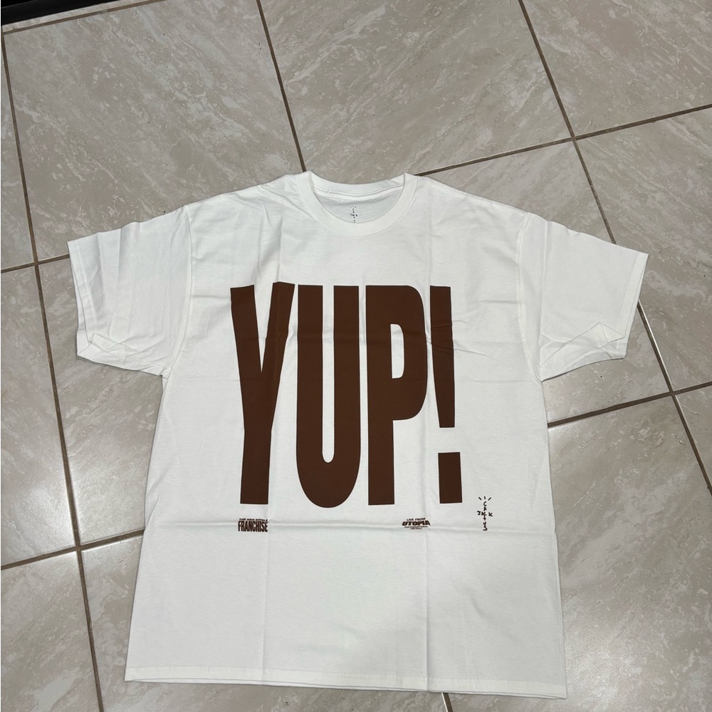 Travis Scott White and Brown Graphic T-Shirt yup